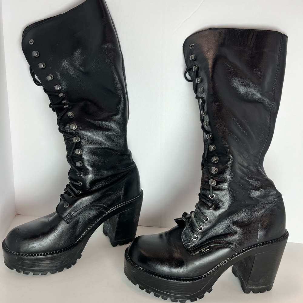 ❌ROC AUSTRALIA LASH BOOTS BLACK LEATHER 39/8 US LACE UP PUNK GOTH BURNING MAN.